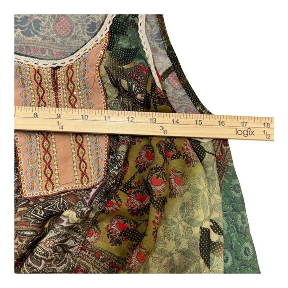 Sundance Womens M Embroidered Beaded Tank Top Long Sides Flowy Silky Paisley - Picture 8 of 11